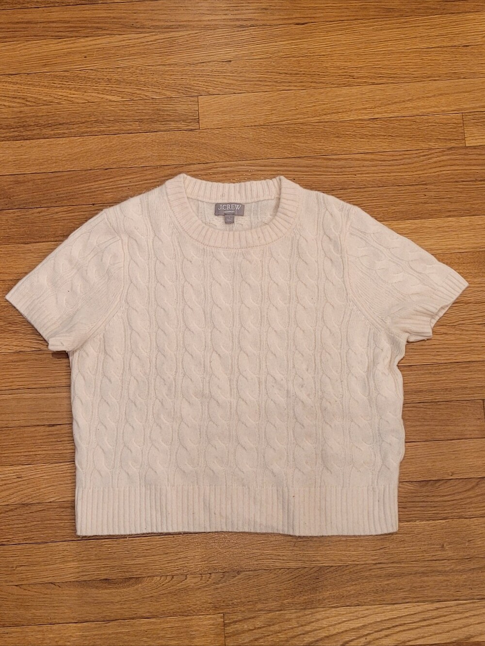 JCREW CASHMERE CABLE KNIT TEE TSHIRT SWEATER IN IVORY - Picture 3 of 6